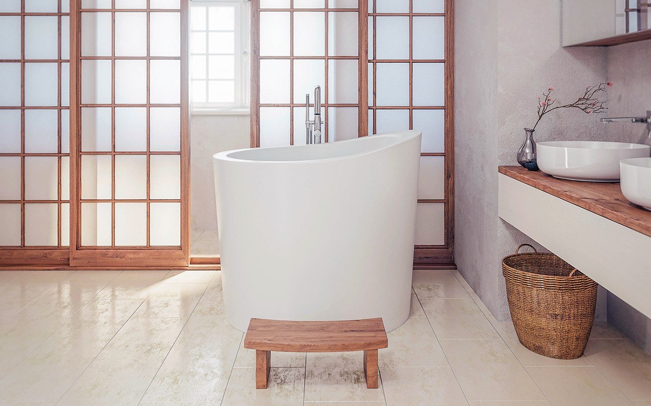 Aquatica True Ofuro Mini Freestanding Stone Japanese Soaking Bathtub web 1